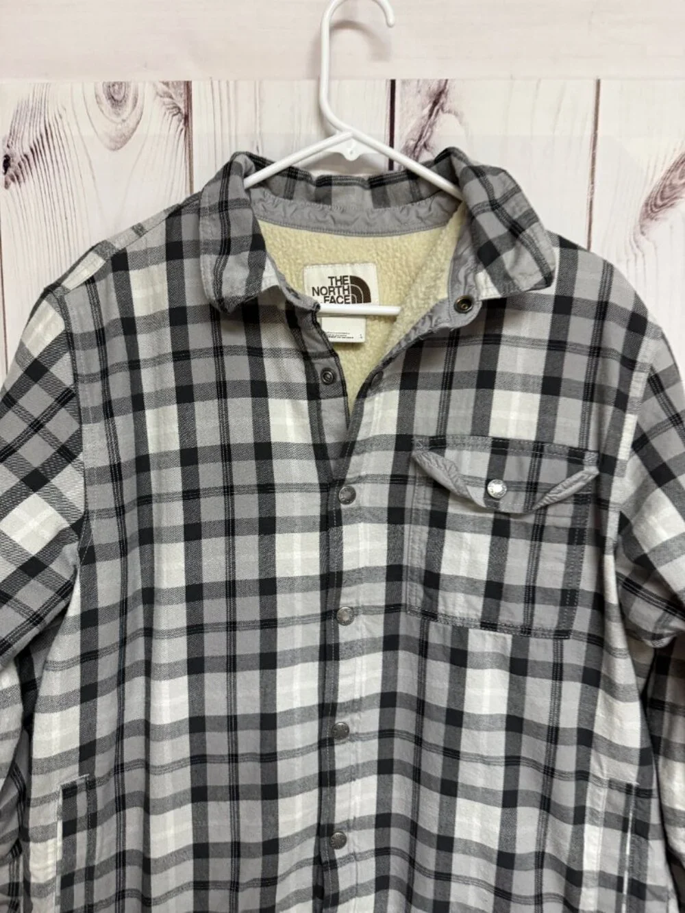 The‎ North Face Men’s Sherpa Flannel Jacket Large Plaid Snap EUC